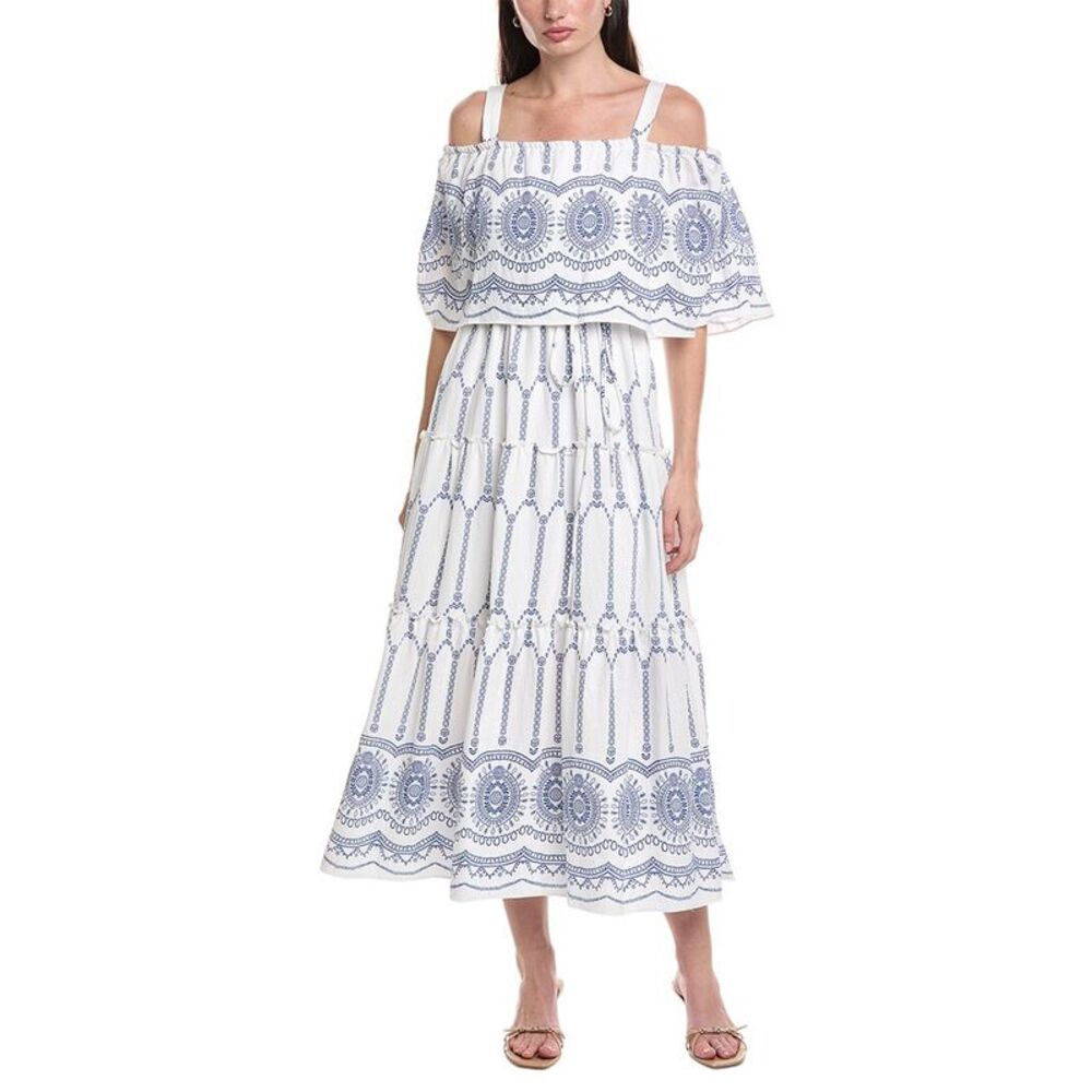 Maison Tara Womens Printed Stone Midi Dress, White